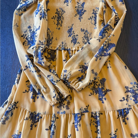 Wilfred Dresses & Skirts - Wilfred Yellow Floral Smocked Tiered Mini Dress with Blue Print